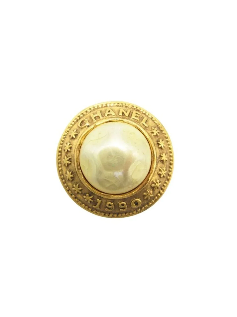 Chanel Earring Vintage Logo Pearl Single Gold